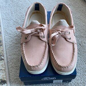 Sperry Topsider x J.Crew Pink Boatshoes Ribbon Laces 7.5 $98 EUC